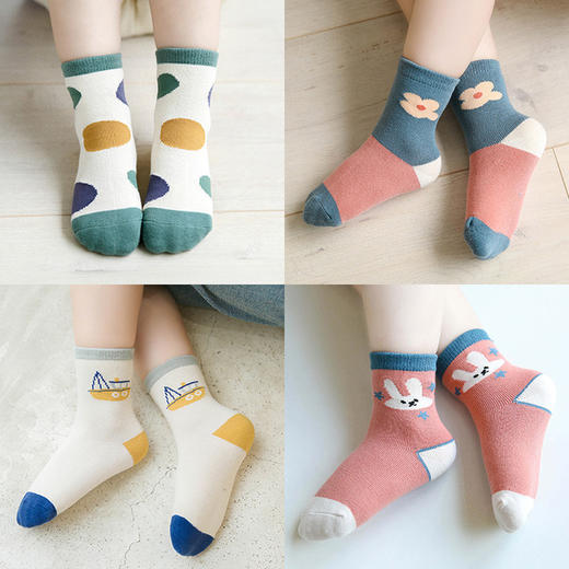 【5双装】a类儿童袜子秋冬季中筒可爱卡通插画1-12岁男孩女童新款宝宝袜子 商品图3
