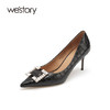 westory高跟鞋女2021年新款春季婚鞋新娘鞋细跟金属扣W21AE52181 商品缩略图1