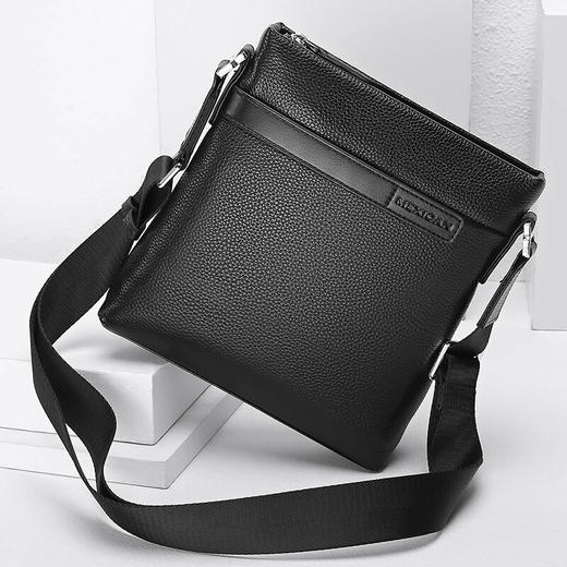 稻草人MEXICAN男士头层牛皮包包 时尚商务男包竖款单肩包男士斜挎包MJX50434M-03930黑色 商品图8