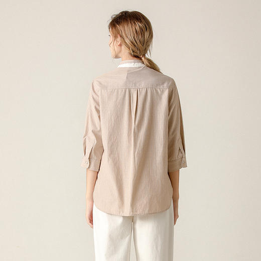 famecoco范可儿条纹衬衫女文艺半袖上衣女设计感小众 商品图1