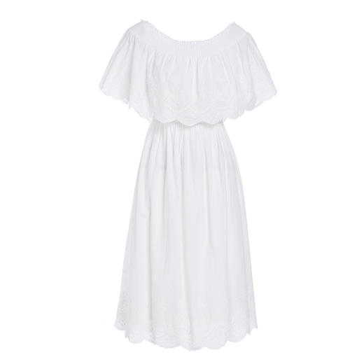 famecoco范可儿一字领连衣裙女夏纯棉气质女人味中长裙F193FA010 商品图4