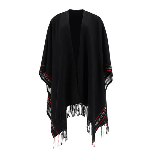 ALEXANDER MCQUEEN 亚历山大 麦昆 带logo 女士披肩围巾 黑色 628293 3777Q 1074 商品图0
