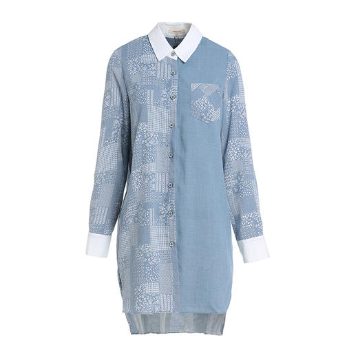 Famecoco范可儿衬衫女印花开衫中长款上衣F201BA024 商品图4