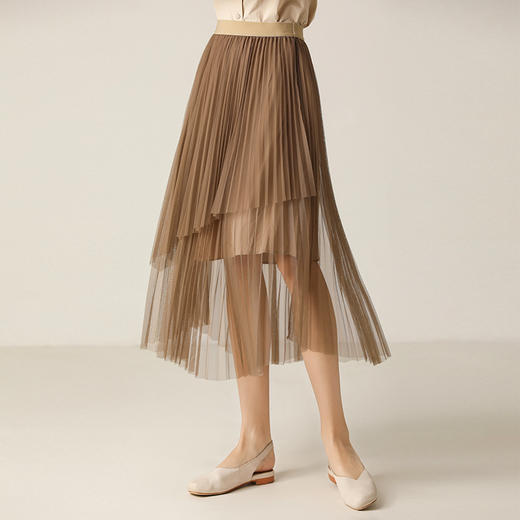 famecoco范可儿半身裙百搭高腰a字不规则网纱女F203HA015 商品图0