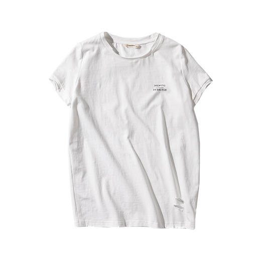 famecoco范可儿短袖T恤女ins潮夏韩版纯棉字母破洞短袖T恤女F203BB017 商品图4