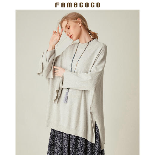 Famecoco范可儿套头毛衫长袖宽松不规则针织衫F188DB017 商品图3