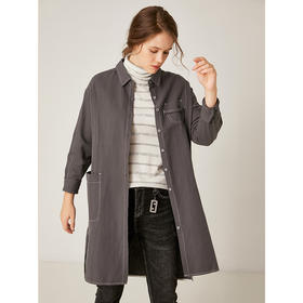 famecoco范可儿宽松苎麻衬衫女长袖休闲百搭中长款F195BA026