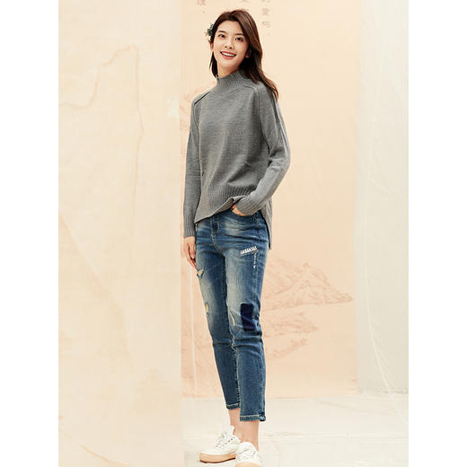 famecoco范可儿小脚裤女秋冬显瘦九分牛仔裤裤子F198GA012 商品图3