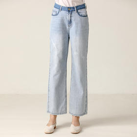 famecoco范可儿牛仔裤高腰阔腿显瘦百搭牛仔裤长裤女F203GA019