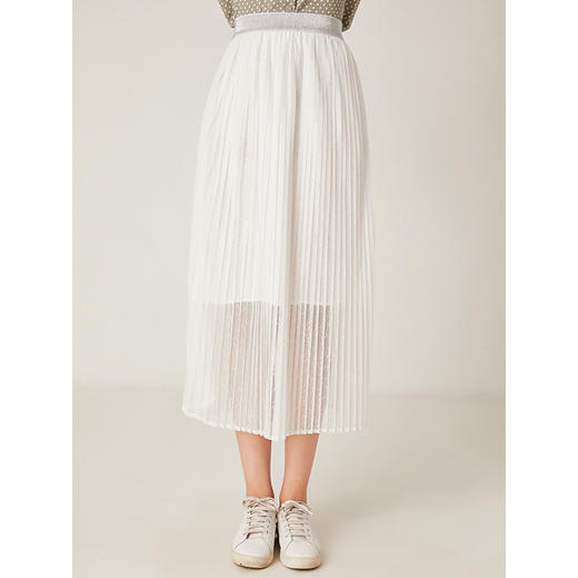 famecoco范可儿白色雪纺半身裙新款纯色显瘦中长款纱裙F195HA002 商品图2