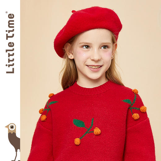 littletime童装樱桃毛衣冬新款立体装饰可爱红色年款上衣 商品图2