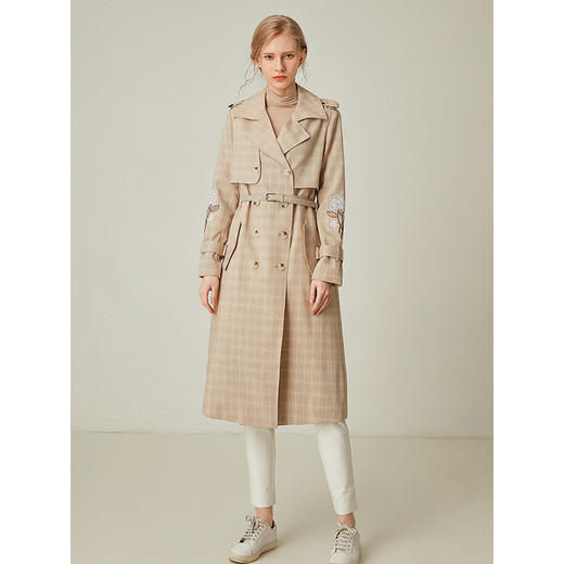 Famecoco范可儿秋季格子风衣女收腰宽松气质中长款F195AA003 商品图2