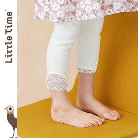 littletime童装纯色打底裤 2021春季简约蕾丝拼接长裤女童3-8岁