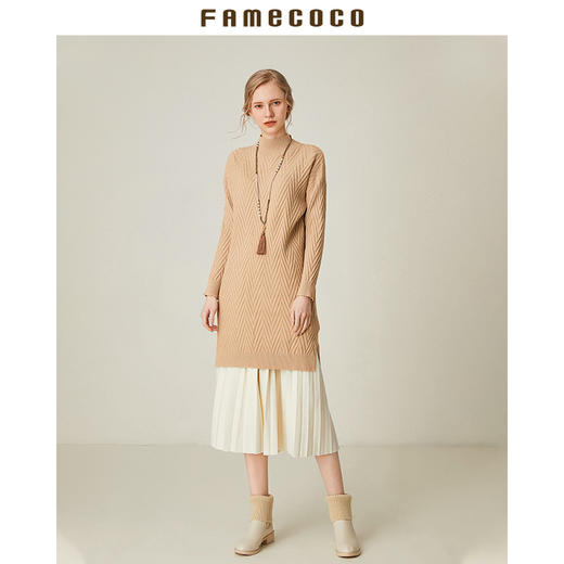 famecoco范可儿气质中长款毛衣连衣裙F185FA012 商品图2