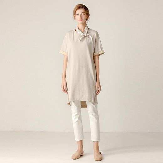 Famecoco范可儿短袖女气质文艺长款T恤棉短袖F203BB003 商品图2