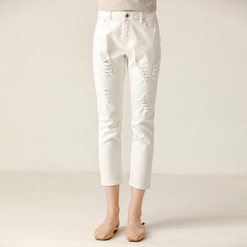 famecoco范可儿女休闲裤新款夏破洞百搭显瘦小脚九分裤F203GA028