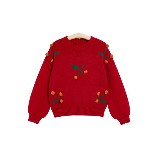 littletime童装樱桃毛衣冬新款立体装饰可爱红色年款上衣 商品图3
