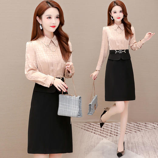 YWE  XYKL-610气质优雅时尚中长款拼接减龄连衣裙 商品图0