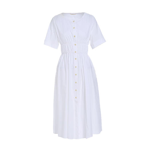 famecoco范可儿纯棉连衣裙夏季收腰显瘦全棉纯色中长裙F193FA011 商品图4