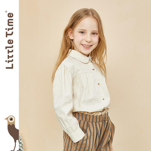 littletime童装两件套衬衫 2020冬新款复古杏色条纹组合领上衣 商品图1