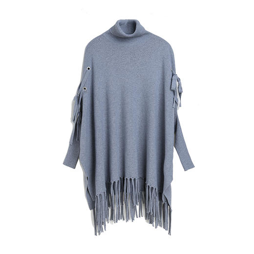 Famecoco范可儿秋季高领毛衣女宽松外穿流苏套头毛衫F195DB033 商品图4