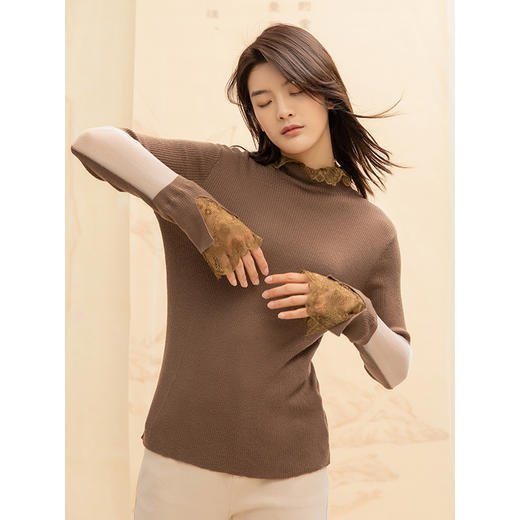 Famecoco范可儿羊毛衫女秋冬设计感内搭小众毛衣针织衫F195DB020 商品图2