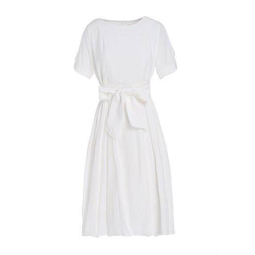 famecoco范可儿白色连衣裙女夏绑带收腰显瘦气质中长裙F193FA001 商品图4