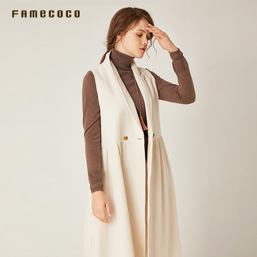 famecoco范可儿休闲中长款外套收腰双排扣马夹女 F195CA008 商品图3