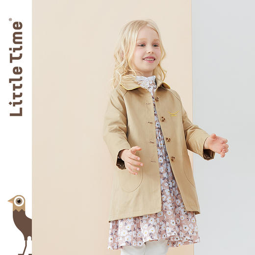 littletime童装女童2020秋冬新款加厚外套简约可爱儿童中长款风衣 商品图2