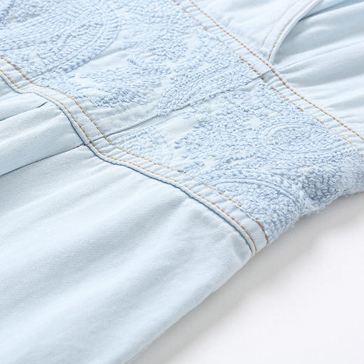 Famecoco范可儿赫本连衣裙复古高腰刺绣中长连衣裙F203FA038 商品图3