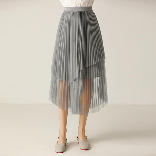 famecoco范可儿半身裙百搭高腰a字不规则网纱女F203HA015 商品图2