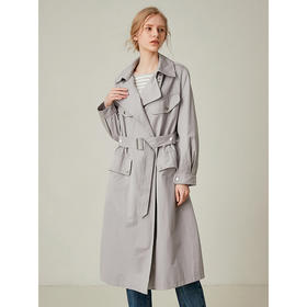 Famecoco范可儿工装风衣外套女大翻领中长款F195AA005