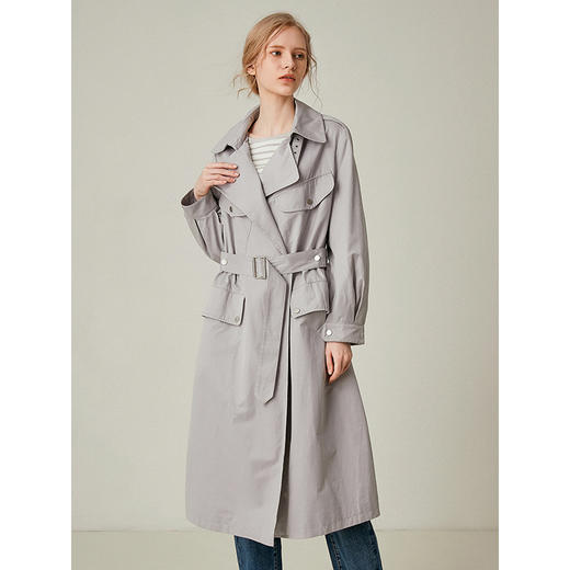 Famecoco范可儿工装风衣外套女大翻领中长款F195AA005 商品图0