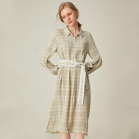 famecoco范可儿连衣裙格纹衬衫裙显瘦长袖连衣裙女F191FA026