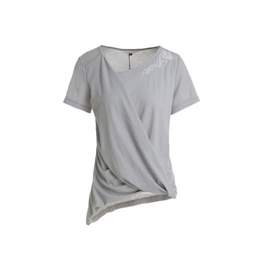 Famecoco范可儿衬衫女设计感小众交叉刺绣短袖上衣F203BE001 商品图4