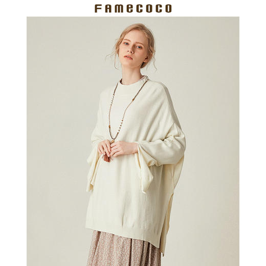 Famecoco范可儿套头毛衫长袖宽松不规则针织衫F188DB017 商品图2