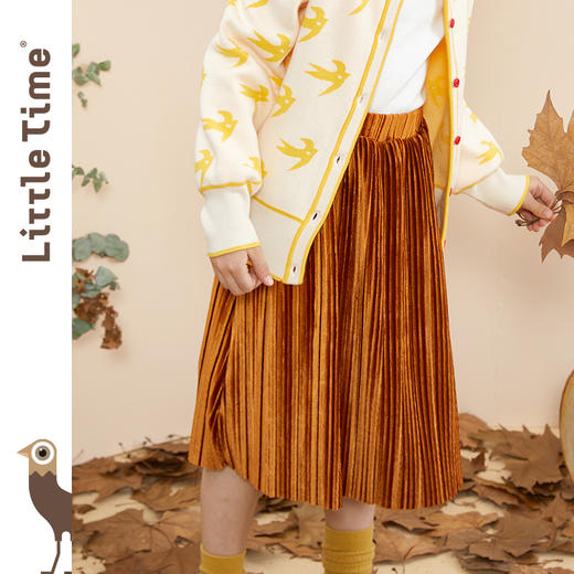 littletime童装丝绒百褶裙 2022冬新款文艺简约百褶中长保暖舒适 商品图1