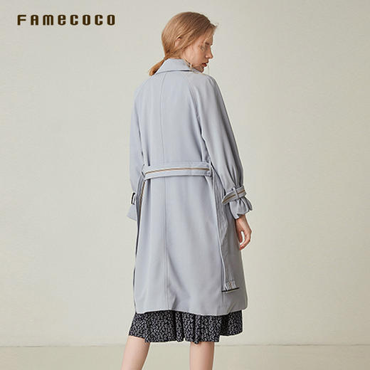 famecoco范可儿风衣外套2020时尚英伦风中长款收腰系带F191AB006 商品图4