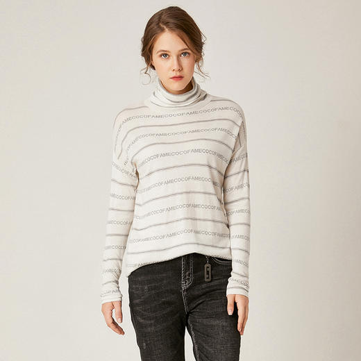 famecoco范可儿横条纹针织衫女秋季长袖套头打底上衣F195DB002 商品图2