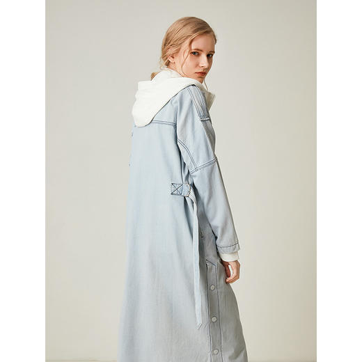 Famecoco范可儿牛仔风衣连帽收腰气质中长款外套F195AA020 商品图1