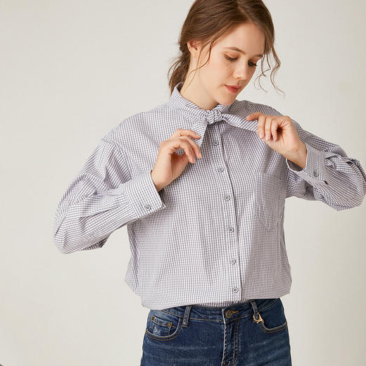 Famecoco范可儿格子衬衫女长袖秋季纯棉设计感全棉上衣F195BA008 商品图0