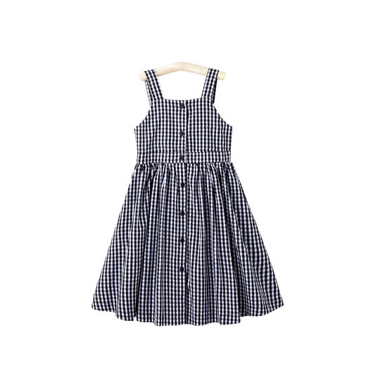 littletime童装2020春夏黑白女童亲子款复古格子洋气吊带裙连衣裙 商品图3