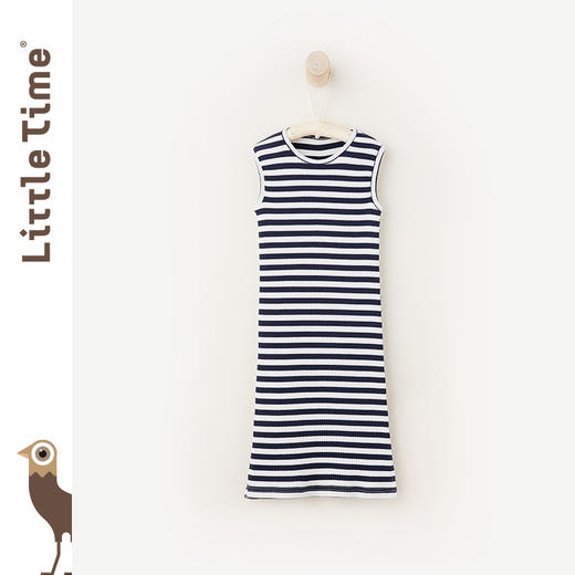littletime童装2020夏季新款女童亲子装长裙无袖简约条纹连衣裙 商品图1