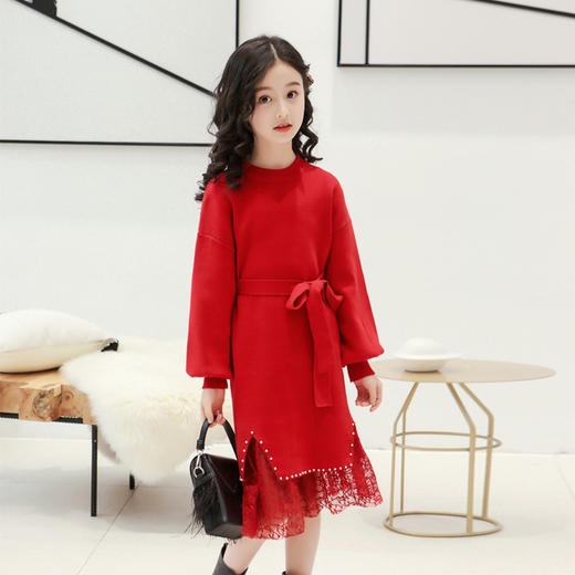 【女童连衣裙蕾丝针织打底衫套装】童装秋冬儿童女秋冬2020新款毛衣裙 商品图2