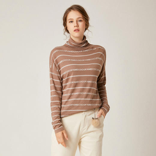 famecoco范可儿横条纹针织衫女秋季长袖套头打底上衣F195DB002 商品图0