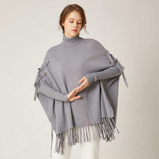 Famecoco范可儿秋季高领毛衣女宽松外穿流苏套头毛衫F195DB033 商品图2