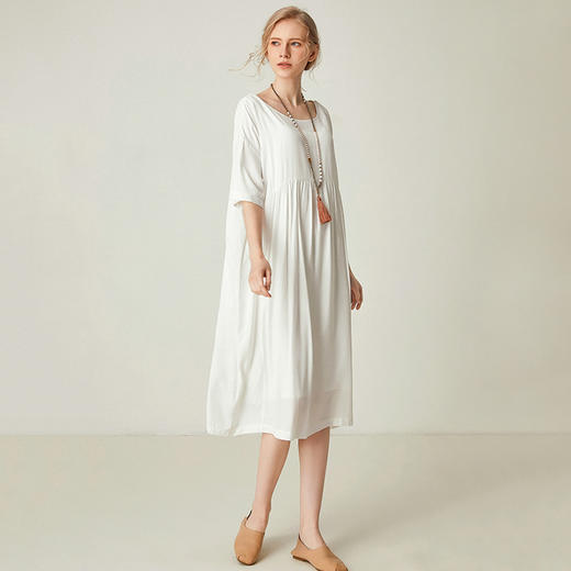 famecoco范可儿纯色连衣裙2020年夏季遮腹遮肚子中长裙F193FA031 商品图2