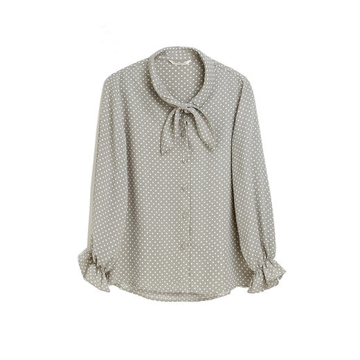 famecoco范可儿新品淑女蝴蝶结领雪纺衫波点印花衬衫女 F198BA001 商品图4