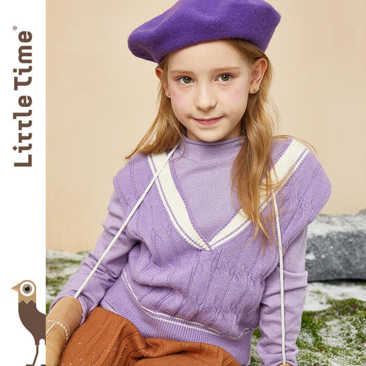 littletime童装多色高领毛衣秋冬新款纯色卷边半高领针织衫 商品图0