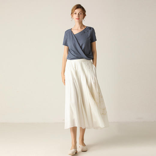 famecoco范可儿半身裙百搭刺绣中长款百褶裙F203HA006 商品图3